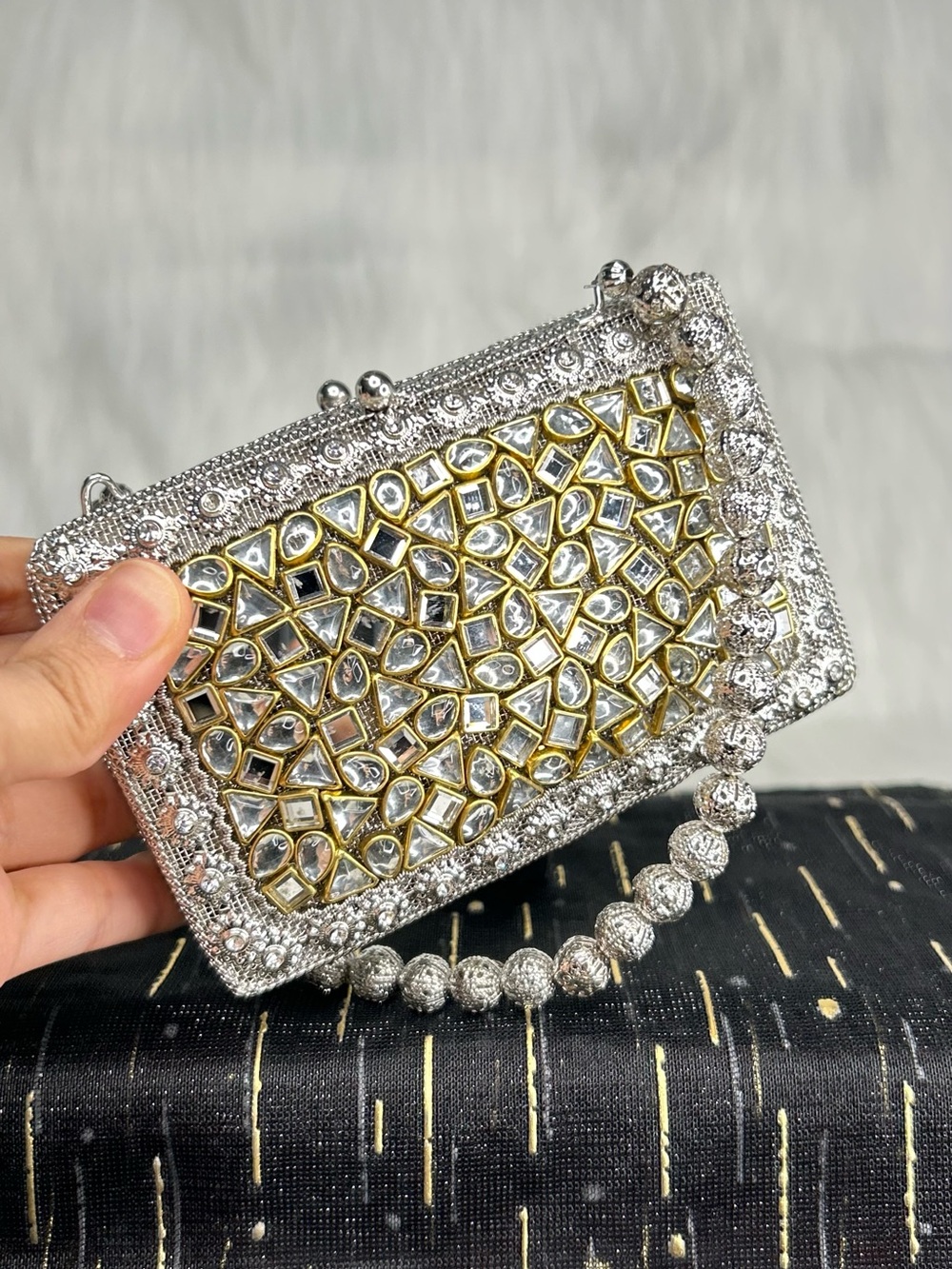 Silver and Gold Embellished Women’s Evening Clutch